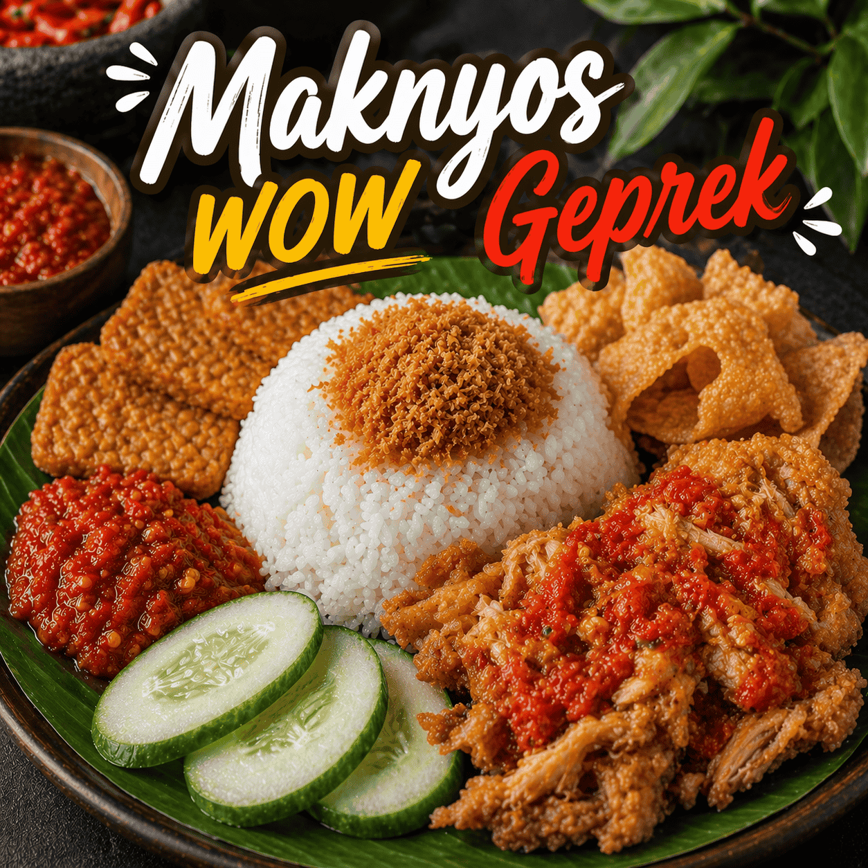Maknyos WOW Geprek dengan ayam geprek dan sambal pedas